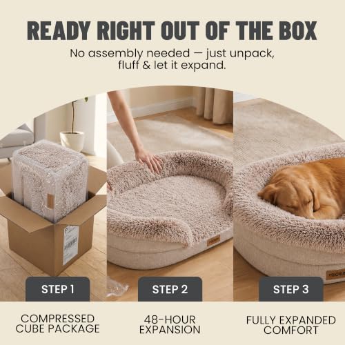 Fluffy Orthopedic Dog Beds Large Sized Dog (Beige / L(43", UP to 90lbs))