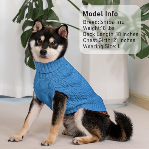 Dog Sweater for Small Dogs Turtleneck Thick Knit Pullover (Large (13-19lbs) / 8# Light blue)