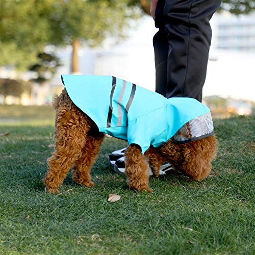 Reflective Dog Raincoat Dog Rain Jacket with Hood Lightweight Waterproof Rain Coat for Puppies (Medium / Blue)