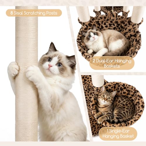 82in Leopard Extra Large Cat Tree for Indoor Large Cats (82inch / Leopard Print)