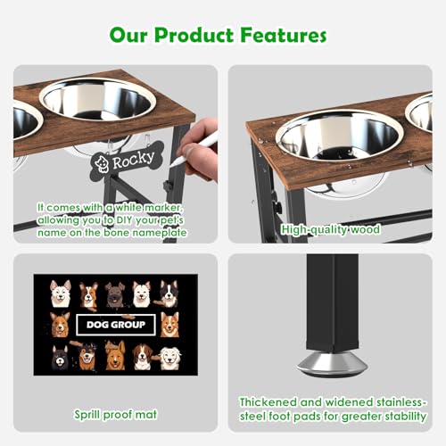 Adjustable Height Elevated Dog Bowl Stand (Brown-1.7L-Three)