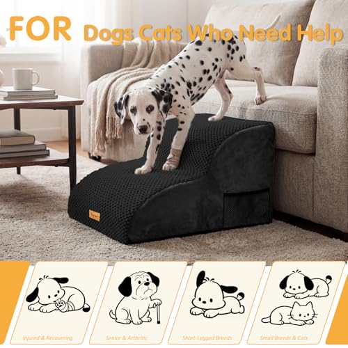 High Density Extended Foam Dog Ramp&Steps 2 Tiers (Black / 21.7*15.7*11.8)