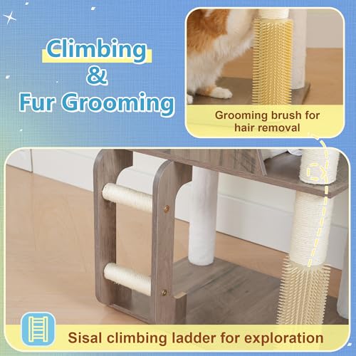Wooden Cat Tree (Rustic Gray)