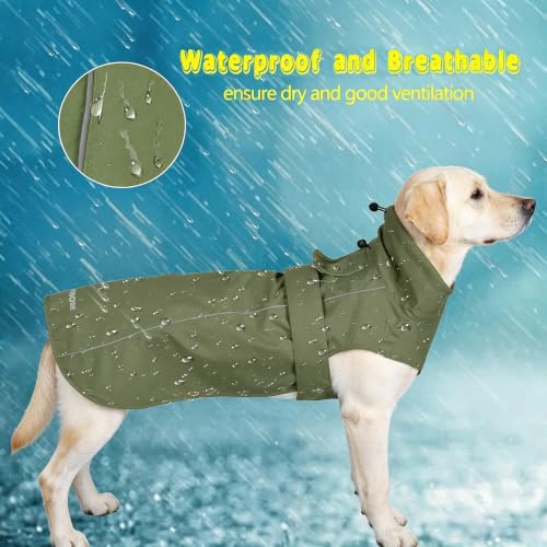 Adjustable Waterproof Dog Raincoat for Dogs (Army Green / 3X-Large(77-94lb))