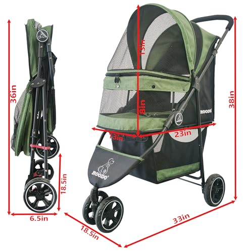 3 Wheel Pet Stroller Best Lightweight Foldable Compact Portable Jogger All Terrain Travel Pet Gear Puppy Kitty Stroller for up to 30lbs Medium Small Dogs and Cats (Cationic Green)
