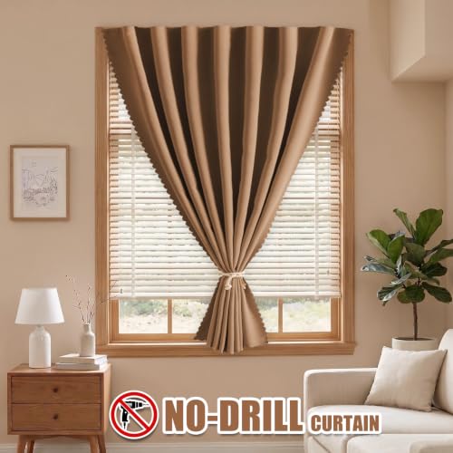 Self Adhesive Blackout Curtains (Brown / 59"W x 96"L (Pack of 1))