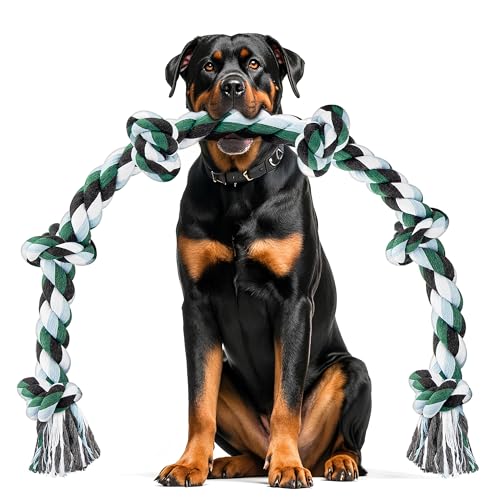XXL 6 Knot Dog Rope Toy for Aggressive Chewers Large Breeds 40in Long Heavy Duty Dog Teething Chew Toy for Puppy Large Dogs Almost Durable Cotton (40in)