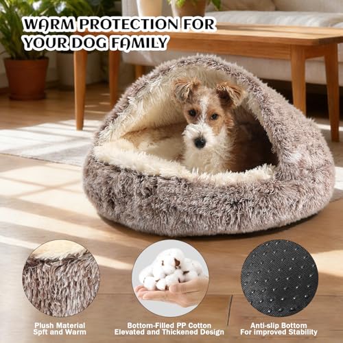 Hooded Donut Bed (Gradual brown / Small 19.6'')