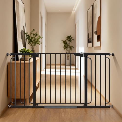 36.6 59" Extra Wide Baby Gate for Stairs (Black / 36.6-59"W x 30.5"H)