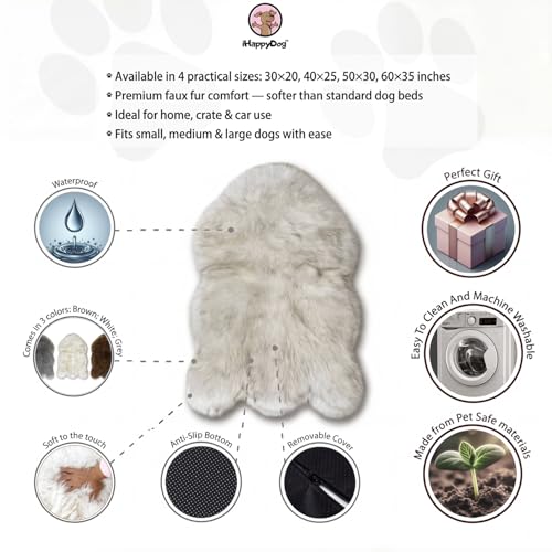 Faux Fur Orthopedic Dog Bed (White w/ Brown Tips / Small)