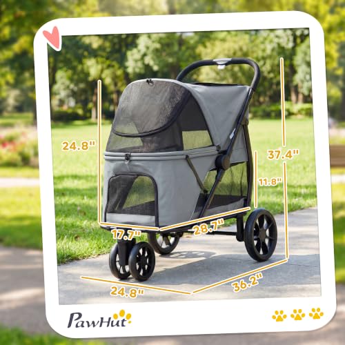 3 Wheel Pet Stroller for Medium Dogs Cats up to 44 lbs Gray (Gray)