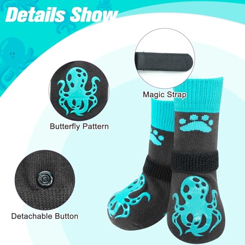 Anti Slip Dog Socks to Prevent Licking Paws for Hot Pavement (Black & Blue / X-Large)