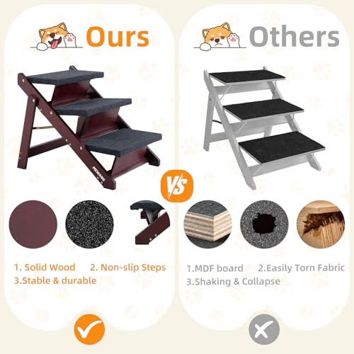 Wooden Pet Stairs (3 Steps – For Sofas & Low Beds (18–26 in) / 24.8" L x 17.2" W x 19.5" H)