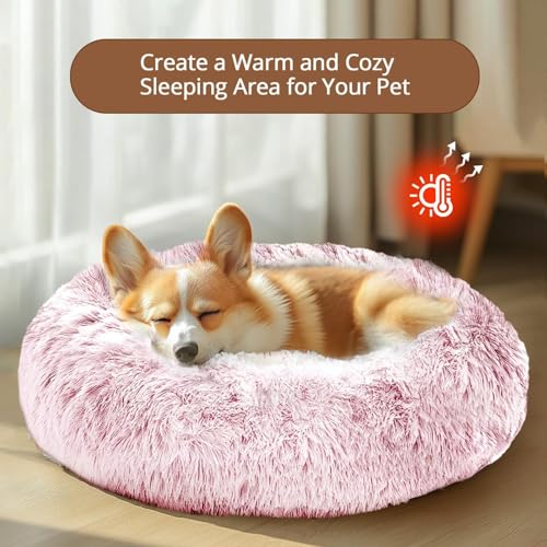 Calming Small Pink Dog & Cat Bed for Indoor Cats (Smoke Pink / 20.0"L x 20.0"W x 6.0"Th)