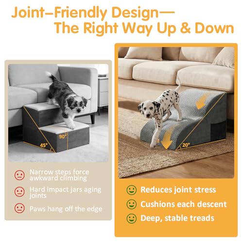 High Density Extended Foam Dog Ramp&Steps 2 Tiers (Grey / 21.7*15.7*11.8)