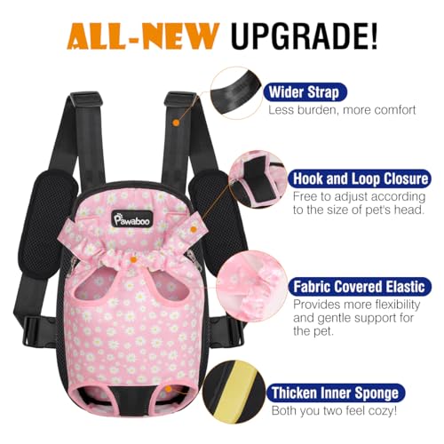 Pet Front Carrier Backpack for Small Medium Dogs (A-Black + Pink Daisy / Medium (Pack of 1))