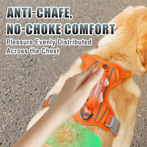 Dog Harness for Large Dogs No Pull Dog Vest ID Tag Pocket (Orange / X-Large)