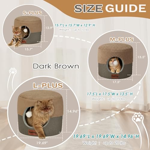 2-in-1 Cat Bed Cave, Cozy Covered Cat Beds for Indoor Cats,Pet Bed (Brown / S-15.7"Lx15.7"Wx13"H)