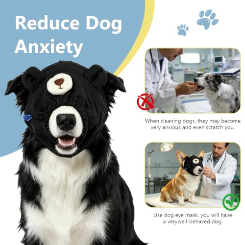 Dog Calming Cap Eye Mask Nylon Shading Pet Anxiety Mask Muzzle for Grooming Anti Car Sickness (Black Bear / XL)
