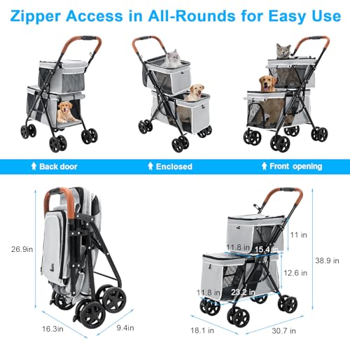 Double Pet Stroller for 2 Dogs & Cats (Gray)
