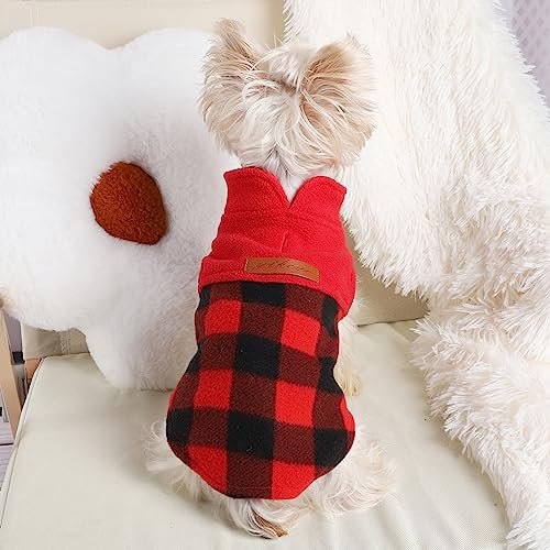 Dog Sweater Vest Fleece Puppy Sweatshirt Pullover Dog Clothes for Small Dogs Boy Girl Stretchy Warm Chihuahua Teacup Clothes Outfits Costume Cat Sweaters (Red Plaid / XX-Small (Chest 11in ))