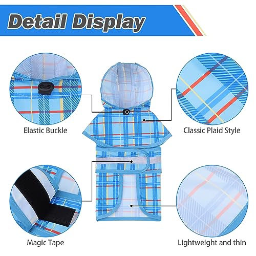 Dog Raincoat Hooded Slicker Poncho with Leash Hole (S:10-15lbs / Plaid Blue)