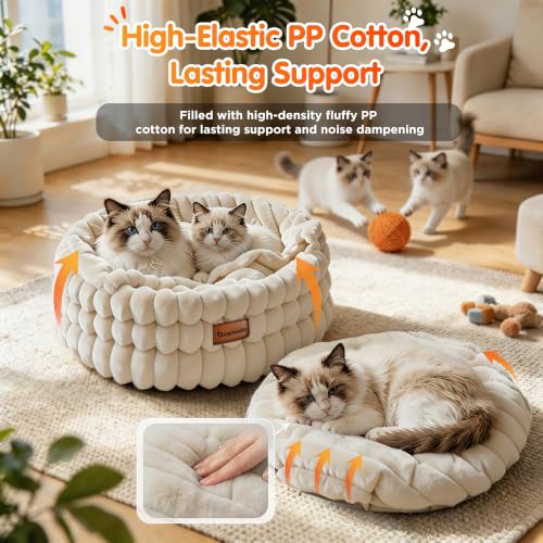 Cat Cave Bed for Indoor Cats Covered 2 in 1 Pet Burrow Beds (Beige)