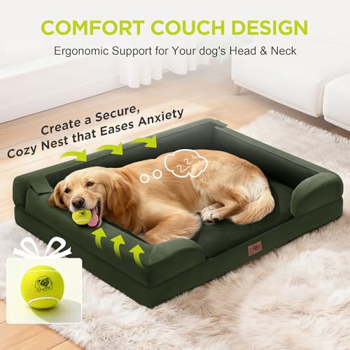 Waterproof Orthopedic Dog Bed for Extra Large Sized Dogs (45 x 35 x 9 in / Oliva Green)