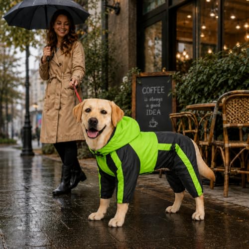 Welsh Corgi Dog Hooded Raincoat (D-M (for Dachshund/Corgi) / Green)
