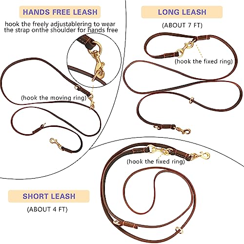Hands Free Leather Dog Leash 8ft - PetSolution