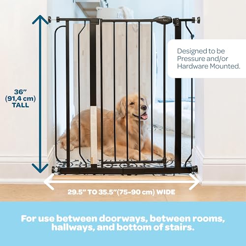 Carlson 36" Extra Tall Walk Through Dog Gate for Doorways & Bottom of Stairs (Black / 29.5-36.5" W x 36" H)