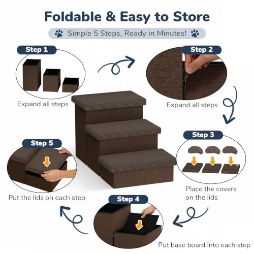 3 Step Wide Dog Stairs 18" H with Removable Cover (Covered Coffee / 30"D x 17"W x 17.7"H)