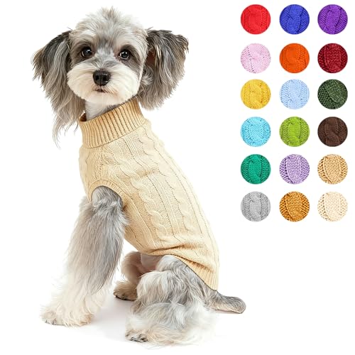 Dog Sweater Soft Warm Turtleneck Knitted Clothes for Small Medium Large Pet (Apricot / Medium)