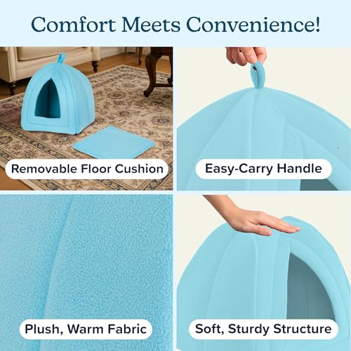Cat House Indoor Bed with Removable Foam Cushion (Blue)