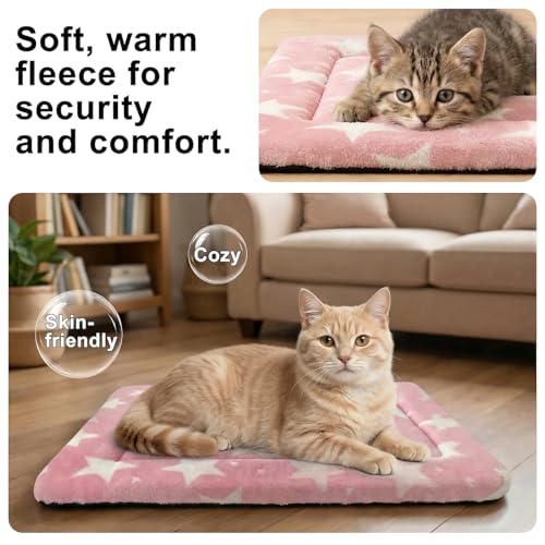 Dog Bed Mat Soft & Comfortable Dog Kennel Pad for Crate (XS(18"*14"*1.5") / Big&Little Stars Pink-1pc)