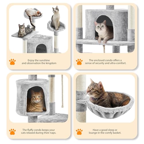 79in Multi Level Cat Tree for Multiple Cats with 9 sisal Posts (Light Gray)