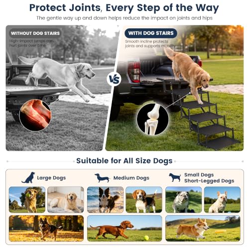 Foldable Dog Steps for Car Dog Stairs for Large Dogs Ramp 5 Steps