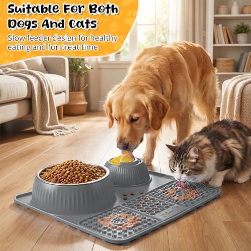 Dog Lick Bowl with Rolling Ball for Liquid and Thick Treat (Gray)