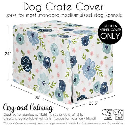 36in. Medium Dog Crate Cover (Pink and Blue Watercolor / 36in. x 24in. x 23.5in.)