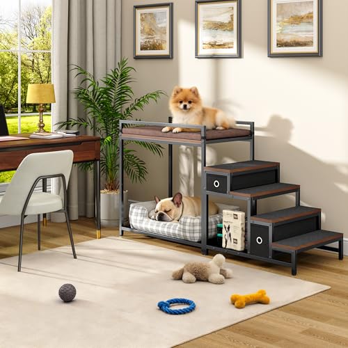 Dog Cat Window Perch with Stairs and Seat Cushion (Brown)
