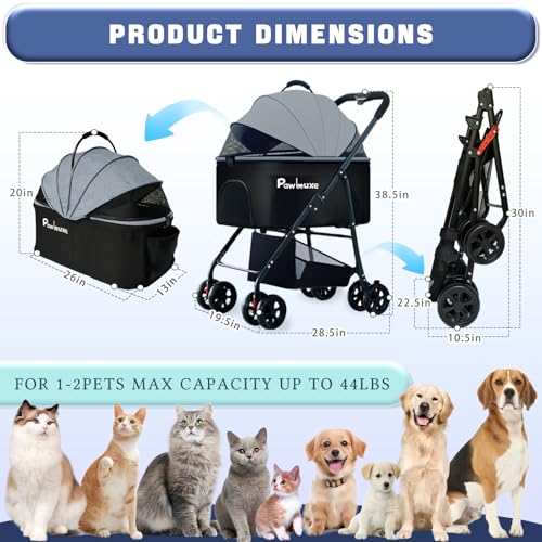 4 Wheels Pet Stroller 4 in 1 Pet Stroller with Detachable Carrier for Small & Medium Dogs Cats up to 55 lbs Easy (White Cartoon)