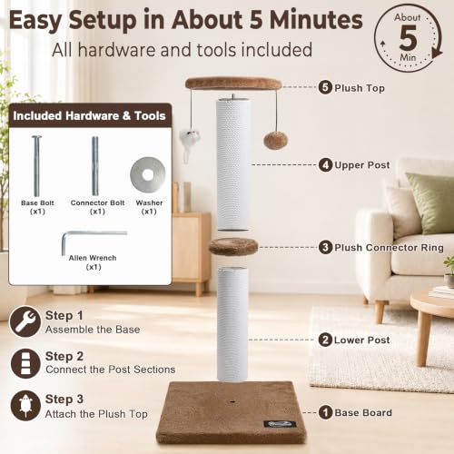 34 Inch Tall Cat Scratching Post for Large Cats (Tan)