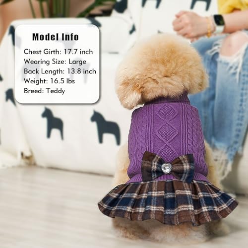 Dog Sweater Dress for Small Dogs Turtleneck Thick Knit Pullover (Small (4-9lbs) / 07# purple)