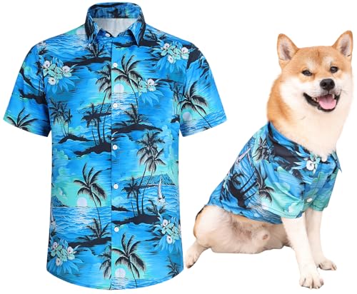 Dog Shirts Hawaii Dog Clothes for Small Medium Large Dogs Owner and Pet Shirts are Sold Separately (L-(13.1-18lb)-Chest~20" for Pets / Blue Only for Pets)