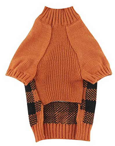 Orange Black Plaid Fashion Pet Halloween Costume Clothes Pumpkin Dog Sweater for Dogs (Large / Orange Black Plaid)