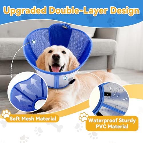 Dog Cone Collar for Large Medium Dogs (L (Neck: 15.4-17.3") / Blue)