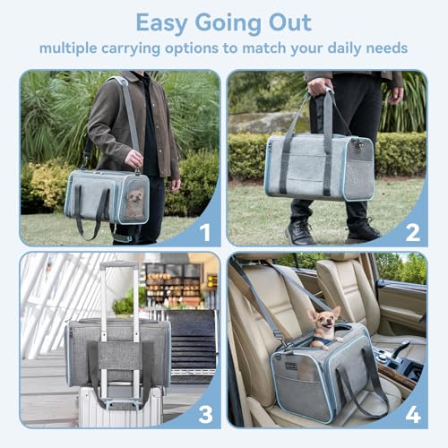 Medium Expandable Cat Carrier for Air Travel (17.0"L x 11.0"W x 11.0"H / Light Gray)
