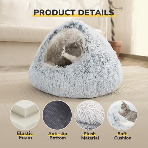 Cat Bed Plush Hooded Cat Beds for Indoor Cats (21.0"L x 21.0"W x 15.0"Th / gray)
