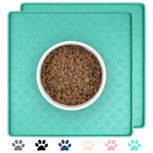 2 Pack Pet Placemat for Dog and Cat (11.8"L x 11.8"W - 2 Pack / Green)