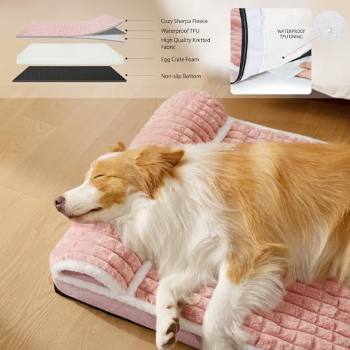 Orthopedic Large Dog Bed Pillow Pet Sofa Bed 36''X24'' Pink (Pink / 36"L x 24"W x 3.5"Th)